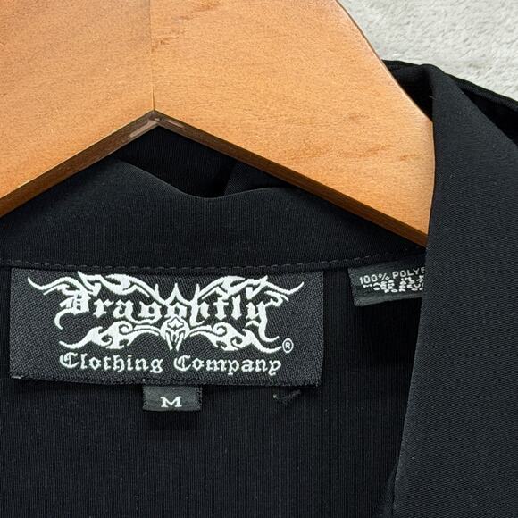 Dragonfly Shirt Mens Black Tribal Skulls Guy Casino Art Las Vegas Button Front M - Picture 6 of 6